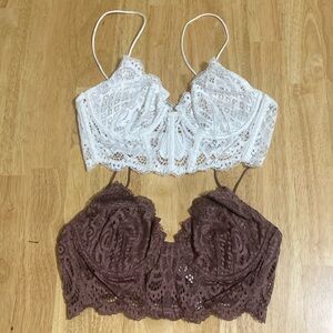 Free People Lace Bralette Duo in White and Brown